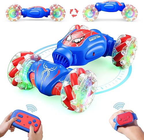 Spider - Auto de control remoto para niños, 2.4 GHz 4WD con detección de gestos Rc Stunt Car con luces musicales - Regalos de cumpleaños para niñas,