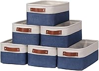 Vista 22 de HNZIGE Cestas de almacenamiento de tela (paquete de 3) – Cestas decorativas plegables con asas de cuero para organizar la ropa