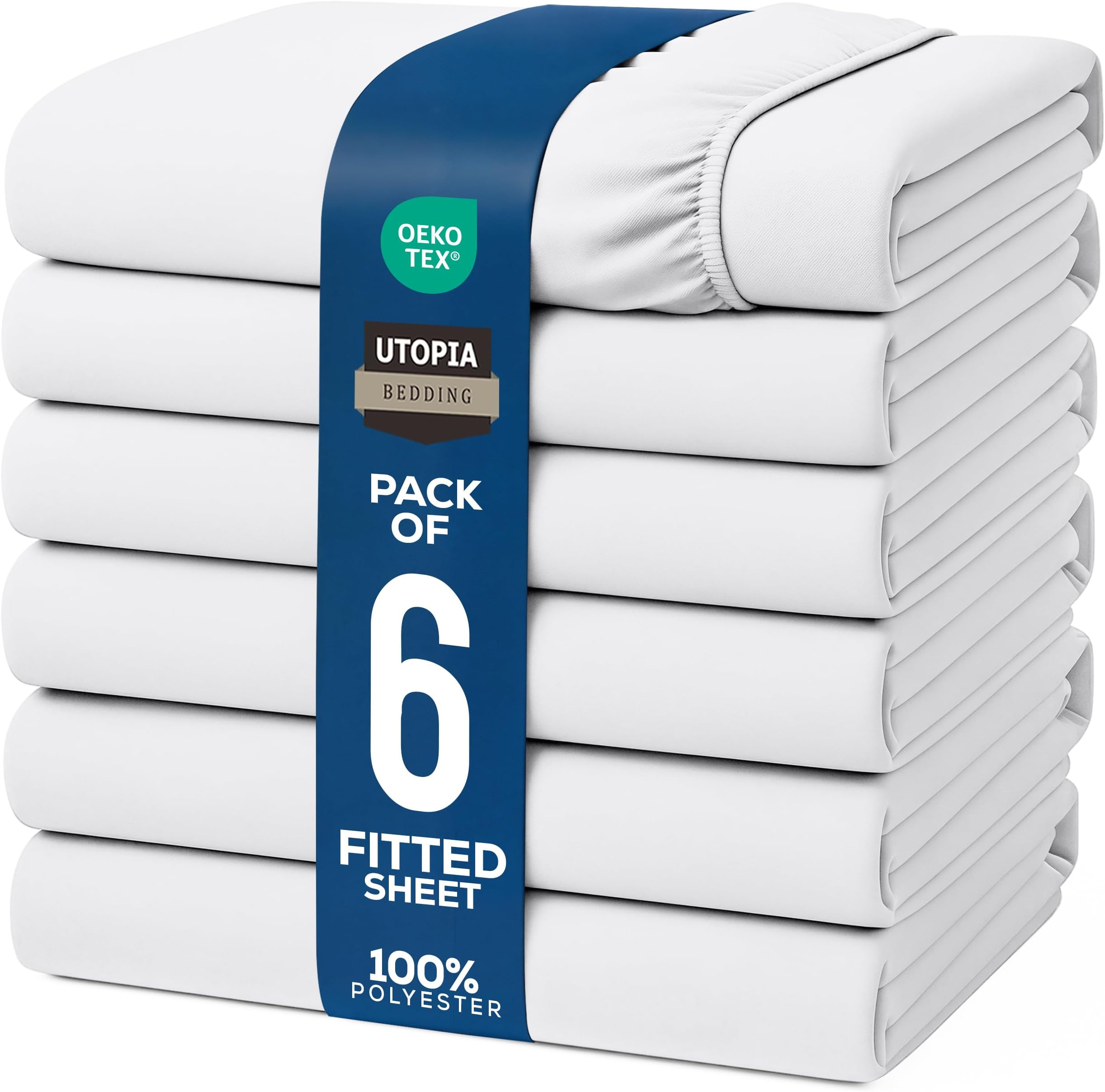 Utopia Bedding Fitted Sheet (Bulk Pack of 6) - Deep Pocket - Easy Care - OEKO-TEX Certified - Soft Brushed Microfibre Fabric - Shrinkage and Fade Resistant (Single, White)