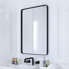 VocalStar Black Bathroom Mirror for Wall 18 x 26 Inch Rounded Rectangle Metal Framed Bathroom Wall Vanity Mirror