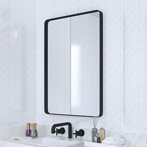 VocalStar Black Bathroom Mirror for Wall 18 x 26 Inch Rounded Rectangle Metal Framed Bathroom Wall Vanity Mirror