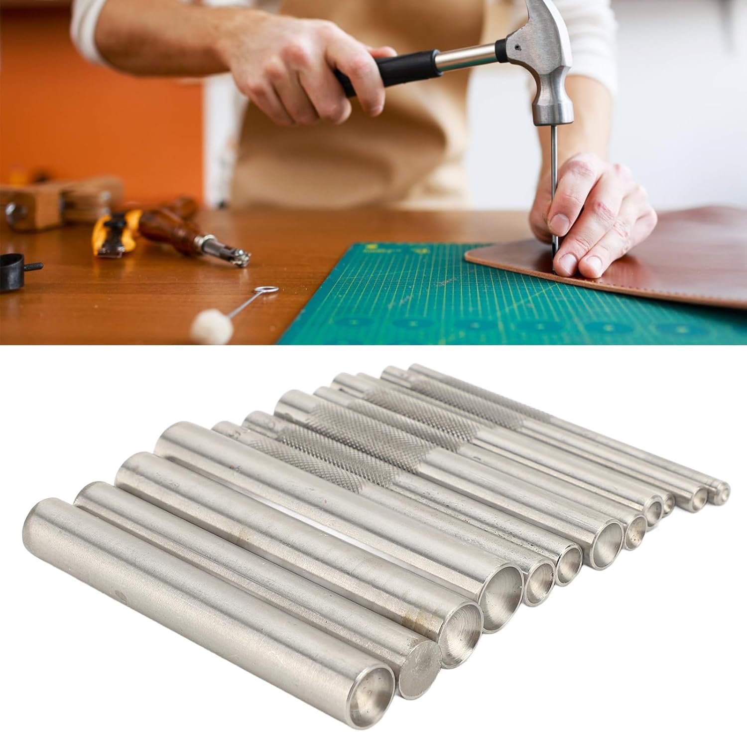 12PCS Rivet Setter Tool Kit, 3mm‑15mm Width Stainless Steel Leather Rivet Setter R for Punch Hole and Install Button