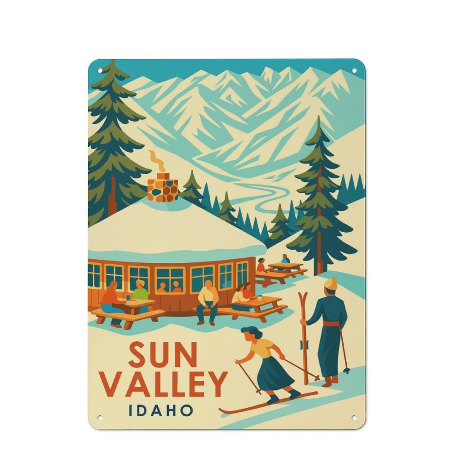 Junmoney Style-10 Vintage Sun Valley Vintage Travel Metal Plaque 40X30cm, Diner Style Decor For Bakery, Diner, Cafe Or Family Room