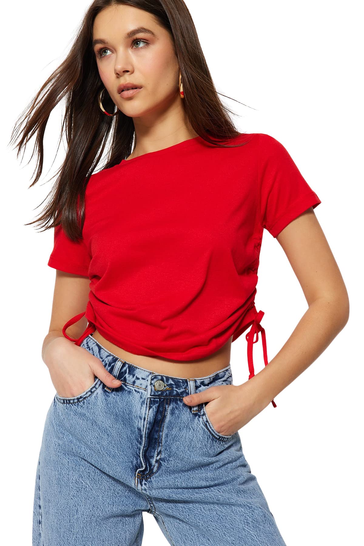 Trendyol FeMan Regular fit Basic Crew Neck Knit T-Shirt Rot