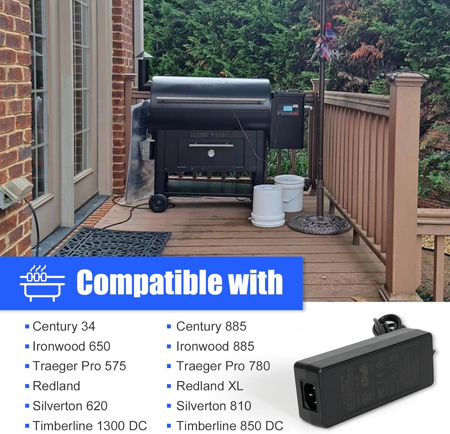 KIT0480 AC/DC Adapter 20V 4.5A Power Brick Fit for Century Ironwood Traeger Pro Redland Silverton Timberline Grilles, Switching Power Supply Cord Cable Battery Charger PSU, Replace ELE143