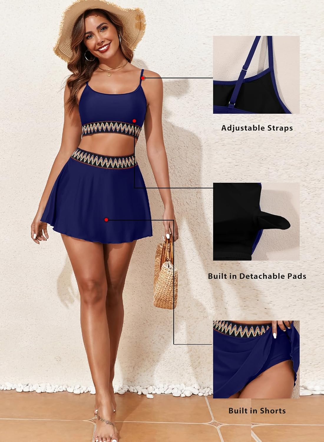 Aleumdr Womens High Waisted Bikini Sets Two Piece Tummy Control Swim Skirt Color Block Skirted Swimsuit 2025 - Image 6