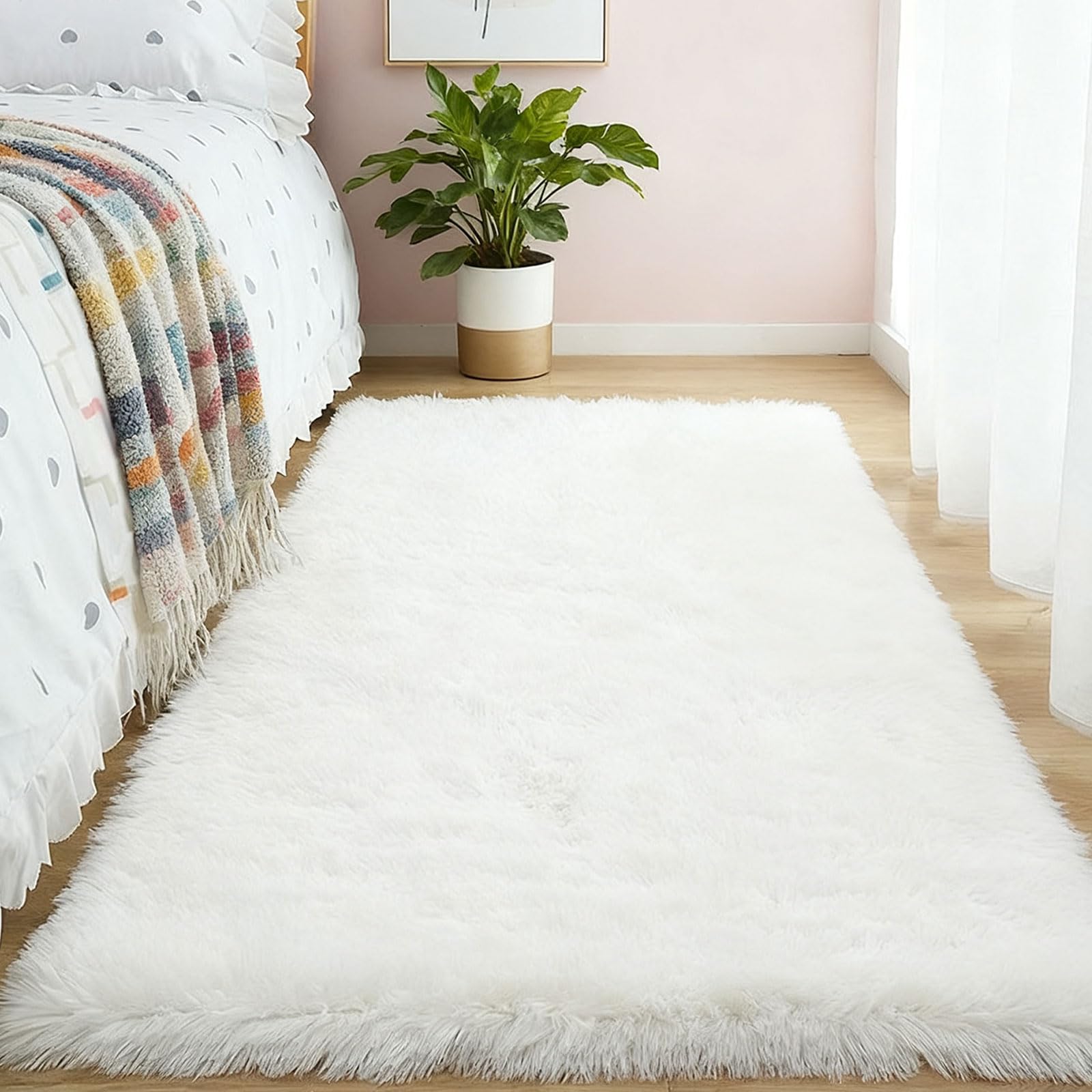 Tapis salon moderne lavable blanc 120x150 pour une ambiance cosy