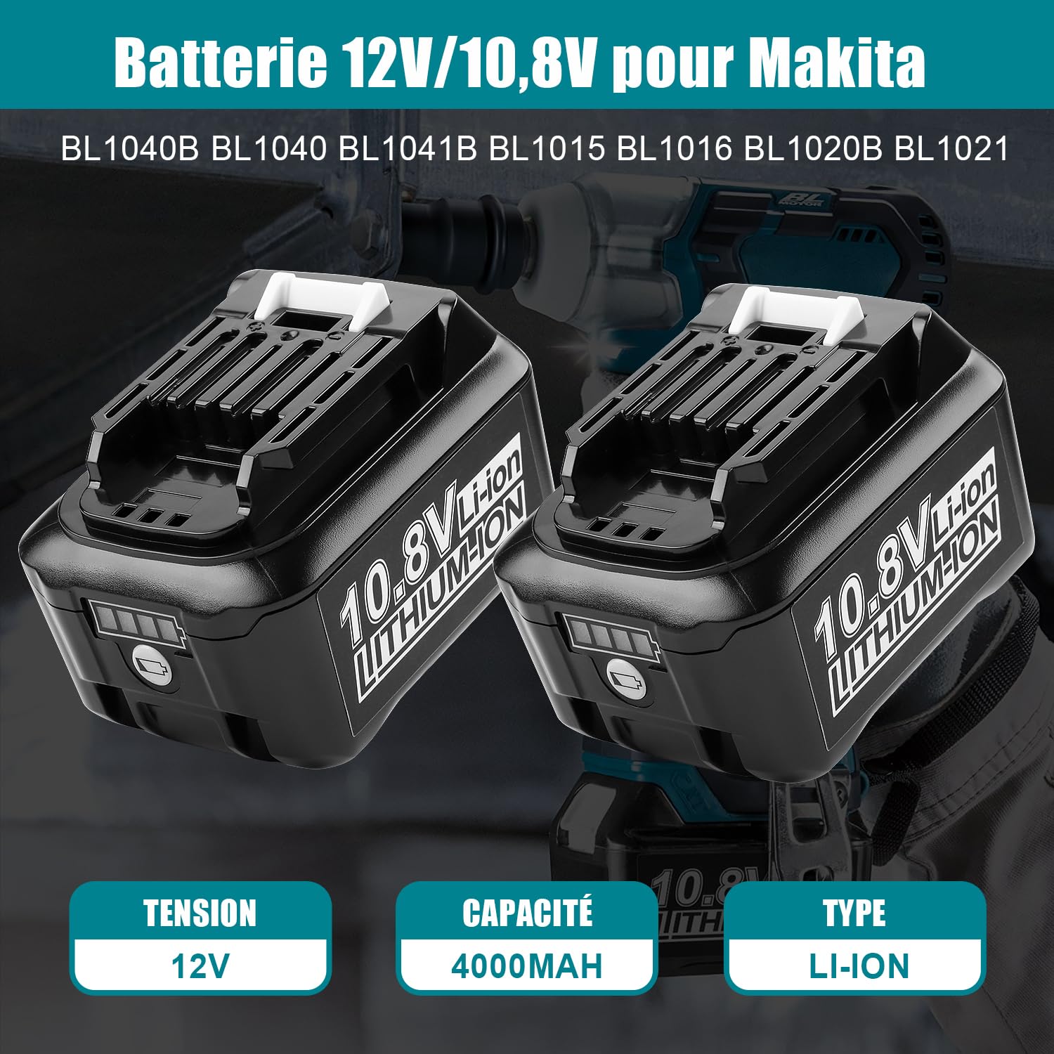 Batterie 12V 4,0Ah Batterie avec Chargeur pour Makita 12V Outil