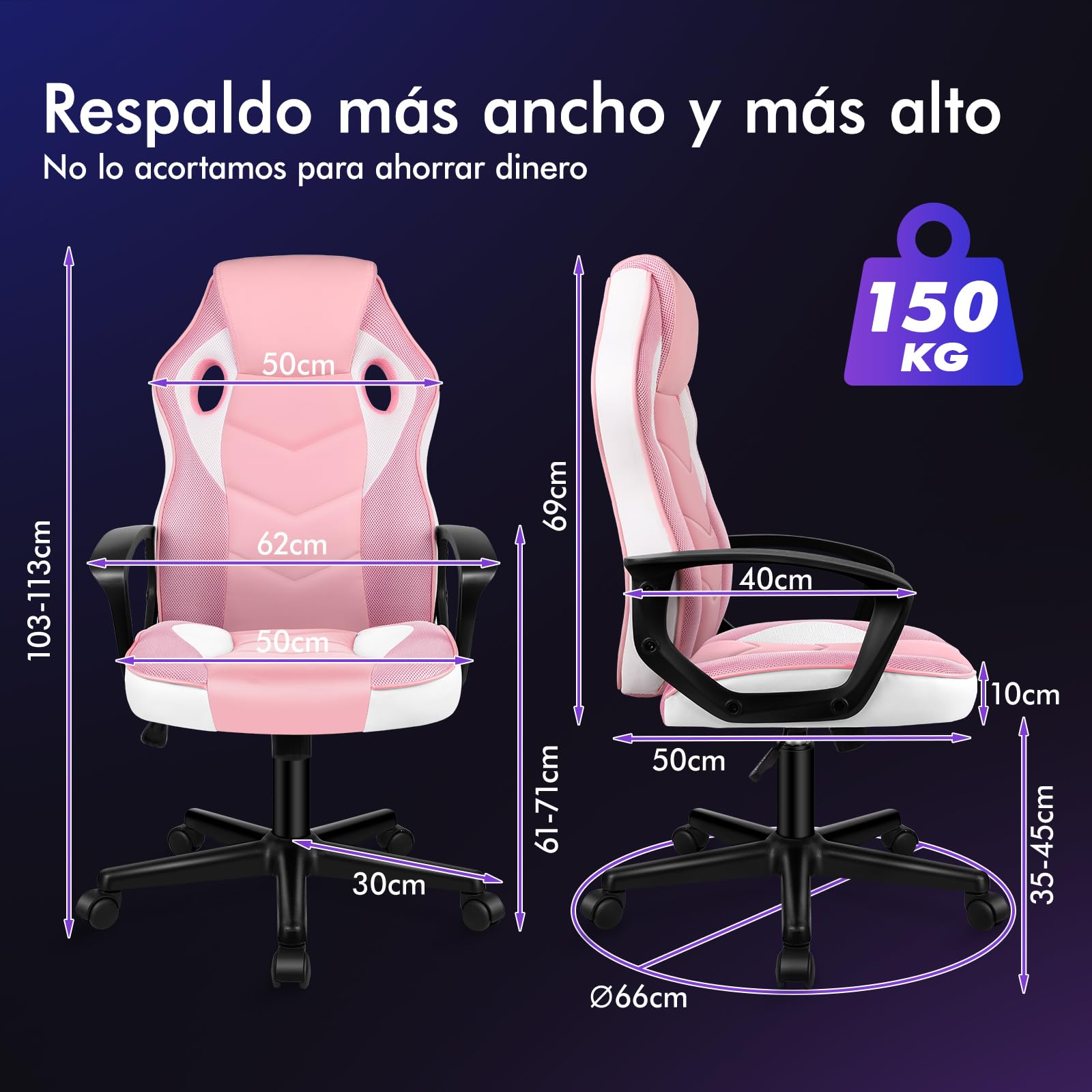 ALFORDSON Silla Gaming de Oficina Regulable con Ruedas, Racing Silla Escritorio Ergonómica de Piel Sintética y Malla, Asiento basculante y Altura Regulable, Soporta 150 kg(Rosa)