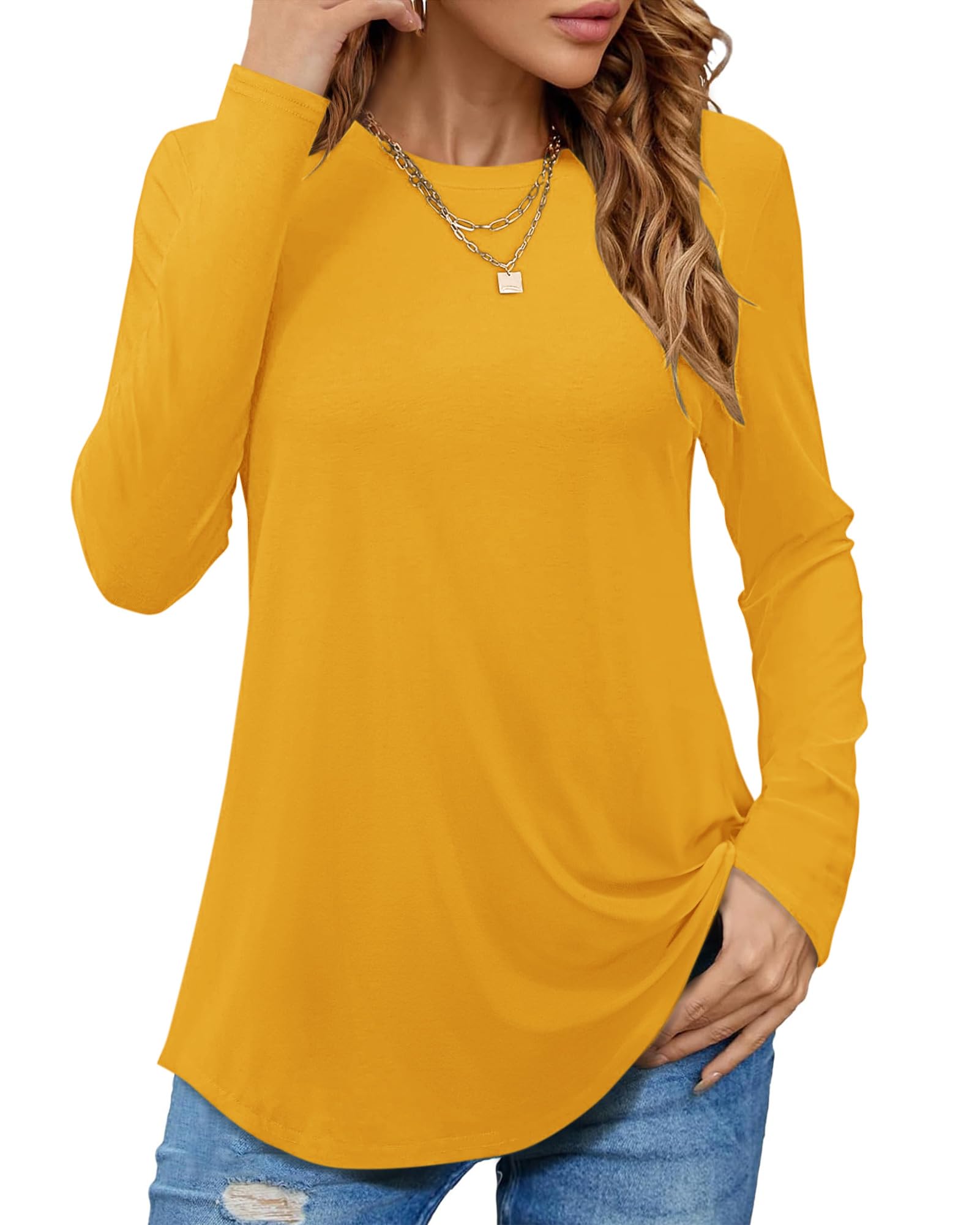 PLOKNRD Langarmshirt Damen - Herbst Rundhals Langarm Oberteile Elegant T-Shirt Tunika Tops
