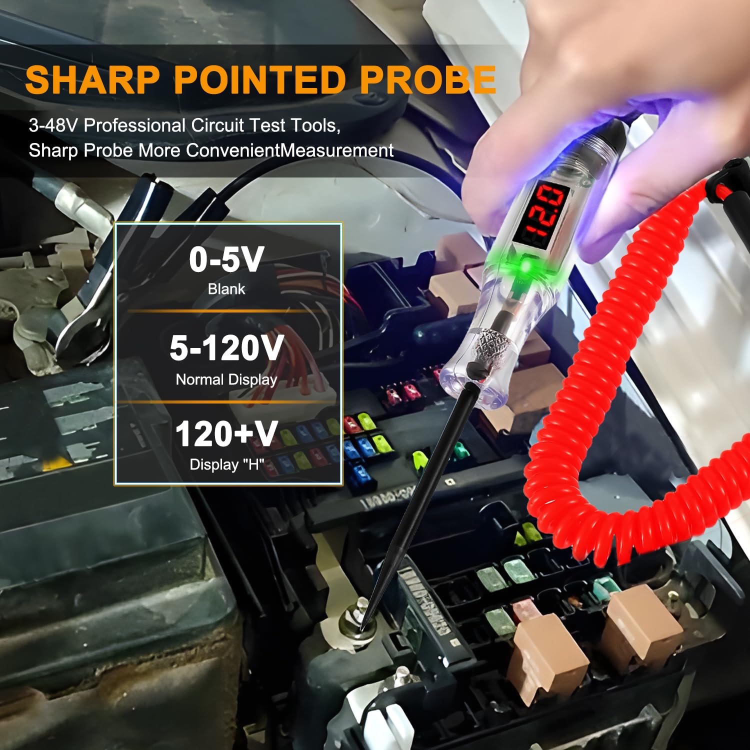 Tester del Circuito 3-120V del Cavo del Fusibile con display a LED, cavi a molla e clip a coccodrillo, strumento penna Per testare i circuiti automobilistici
