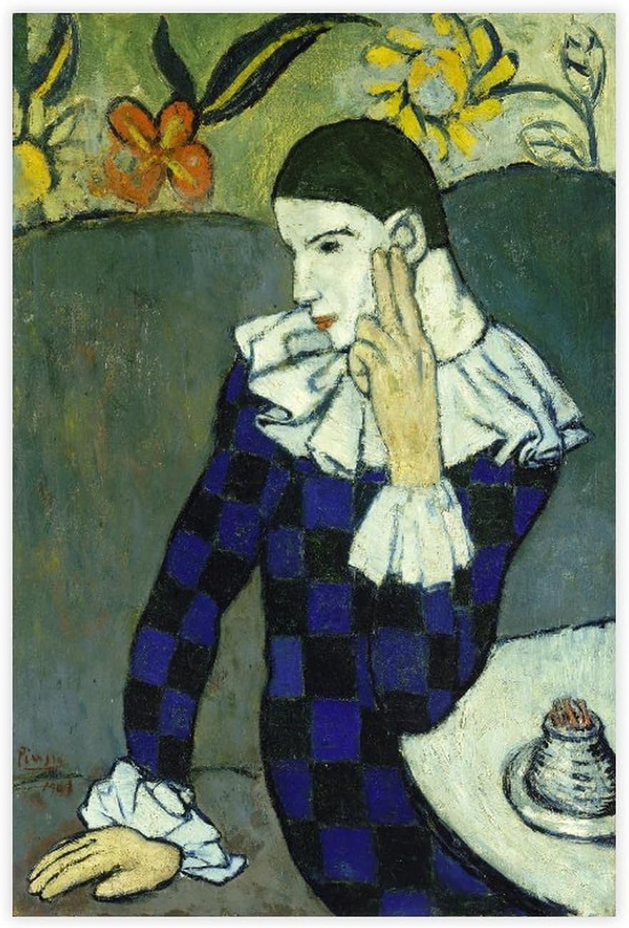 Rikin Liuff Seated Harlequin by Pablo Canvas Poster Wall Art 40x60cm Frameless