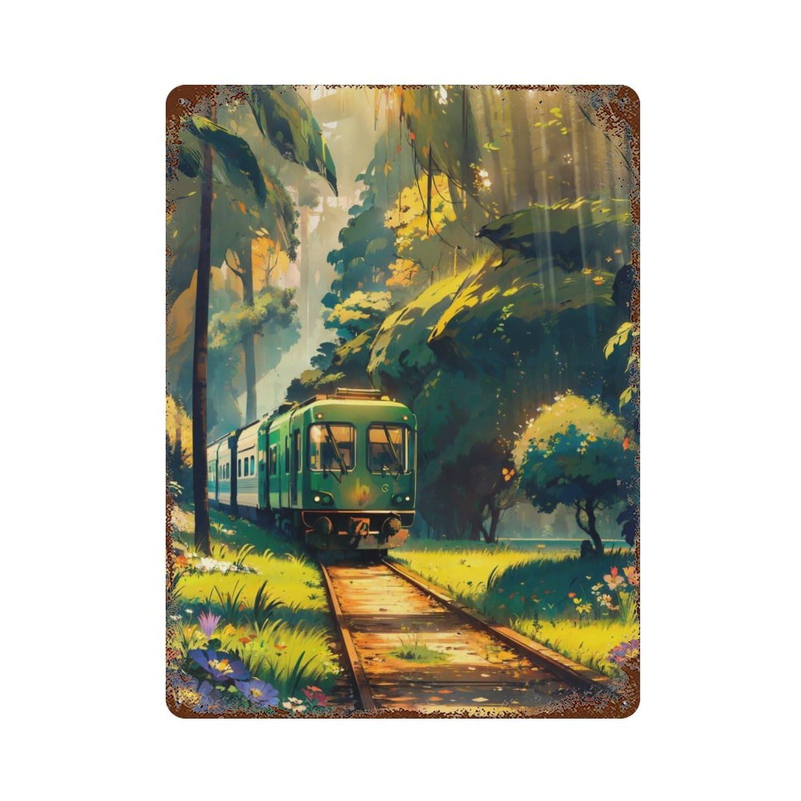 Forest Train 15.7"x11.8" Rusty Metal Tin Sign, Novelty Wall Decor for Cafe, Home Bar And Lounge Decor