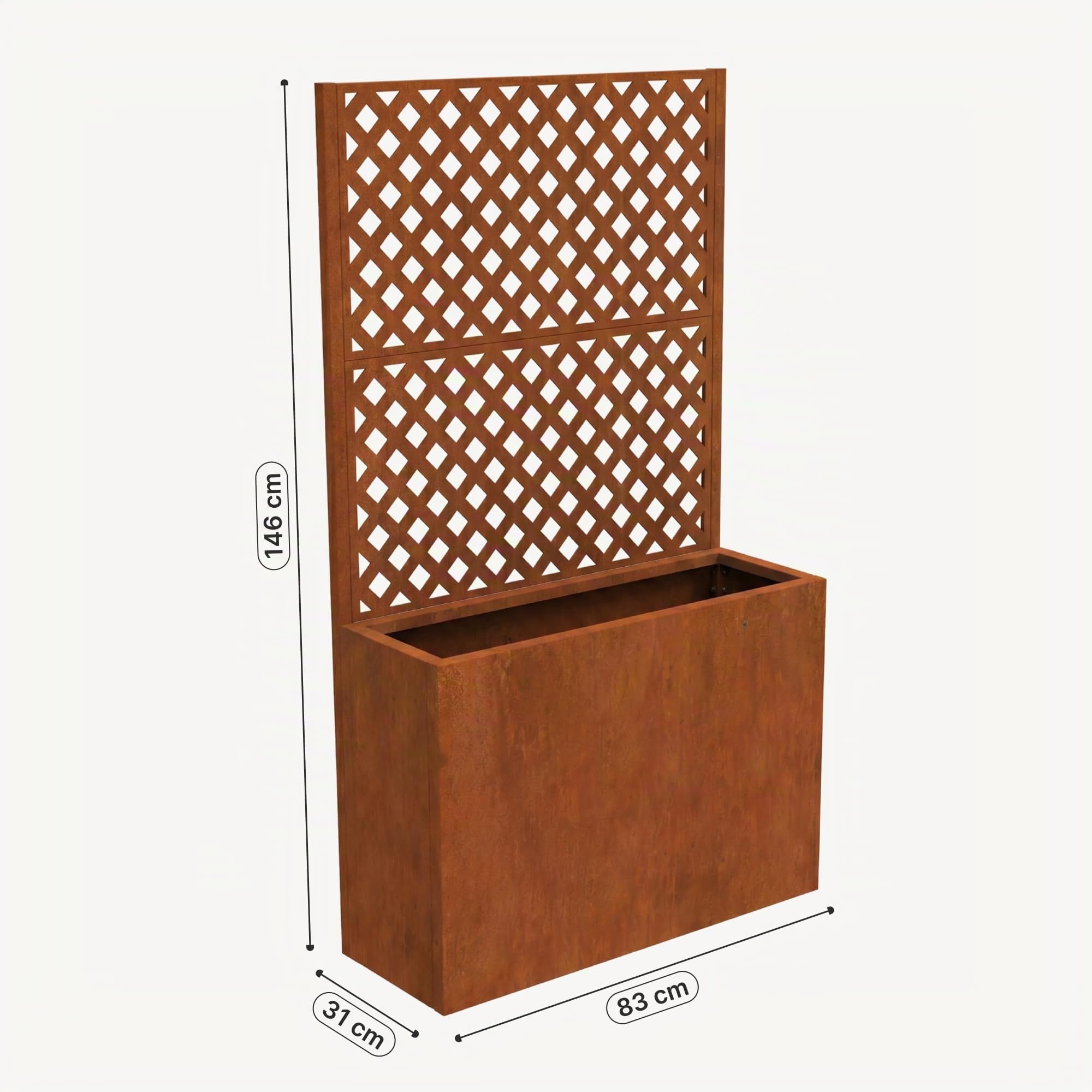 casa.pro Fioriera Alta con Spalliera Separé 146x83x31 cm Marrone Ossidato | Acciaio Corten Pannello Divisore Privacy Portapiante Rettangolare Grigliato Frangivista Giardino Terrazza Interno Esterno