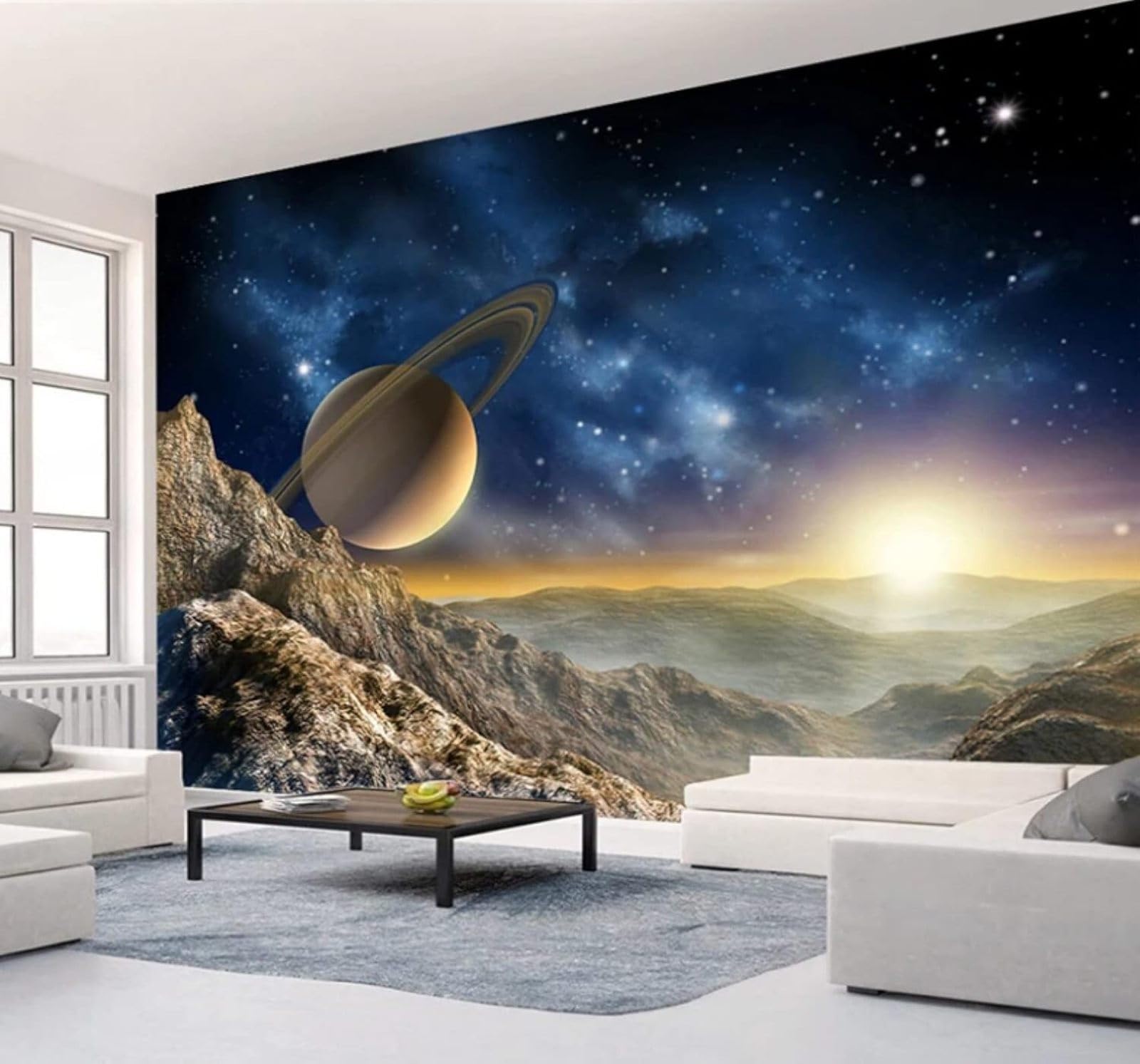 Three Dimensional Space Universe Planets Solar System 3D Wallpaper Easy Install Feature Office Living Room Sofa Bedroom TV Background Wall Decoration-400cm×280cm