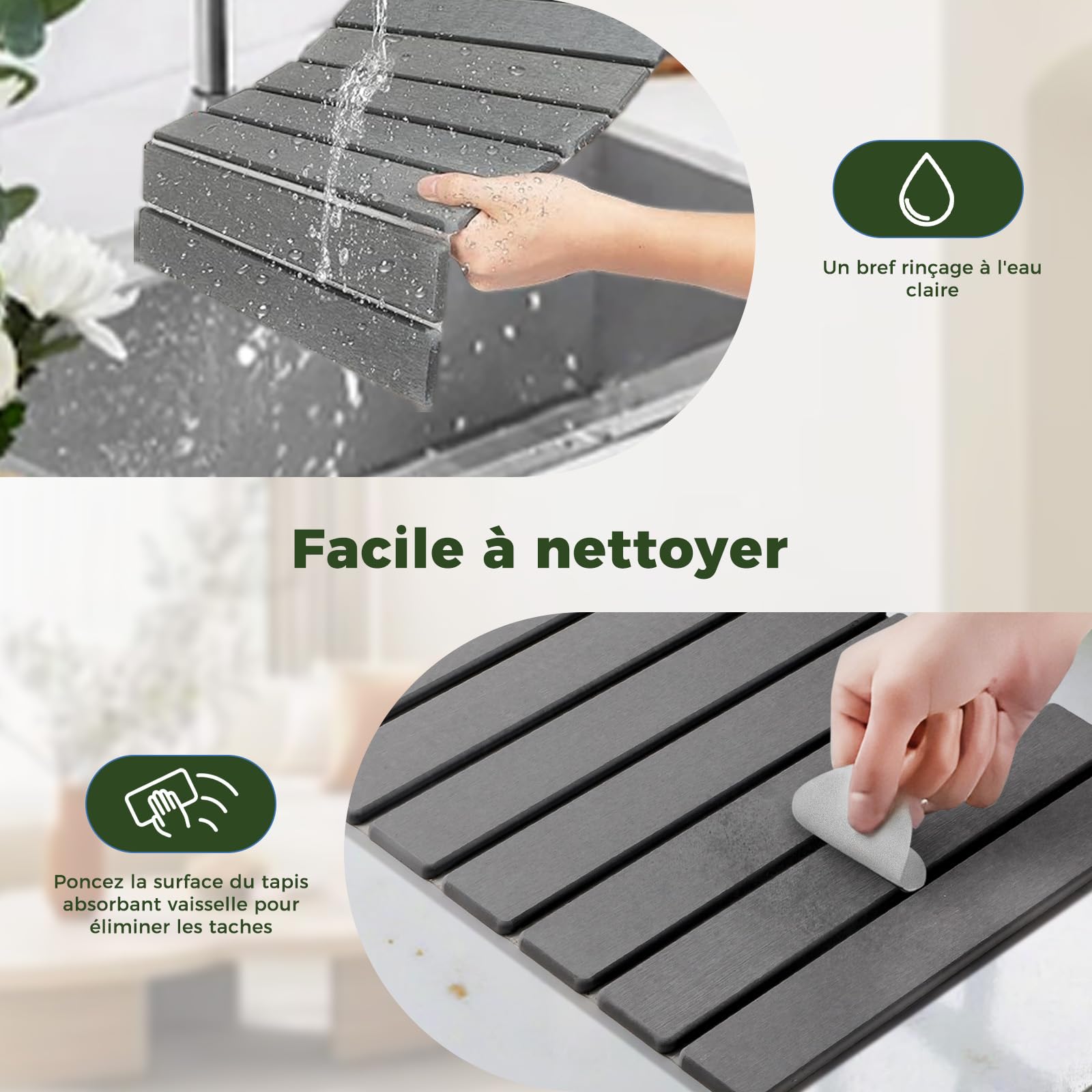 Tapis Égouttoir Vaisselle, Tapis Absorbant Vaisselle Très Absorbant Séchage Rapide Tapis Égouttoir de Diatomées et Tapis Évier Cuisine Égouttoir (Gris Foncé, 40 x 30 cm)