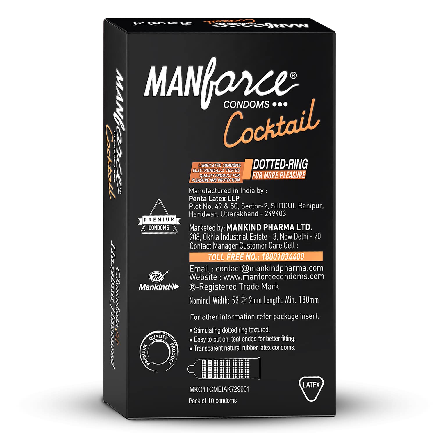 Manforce Cocktail Chocolate & Hazelnut Flavoured Condoms for Men with Dotted Rings| Extra Dotted for Her Extra Stimulation| Lubricated Latex Condoms| 10 Sheets x Pack of 12 1