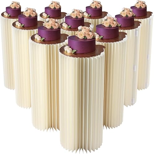 Miniatura 1 de Columnas de papel plegables, 10 pedestales de exhibición, exhibición de centros de mesa de boda blanco crema, soporte de flores cilíndricas, pilar