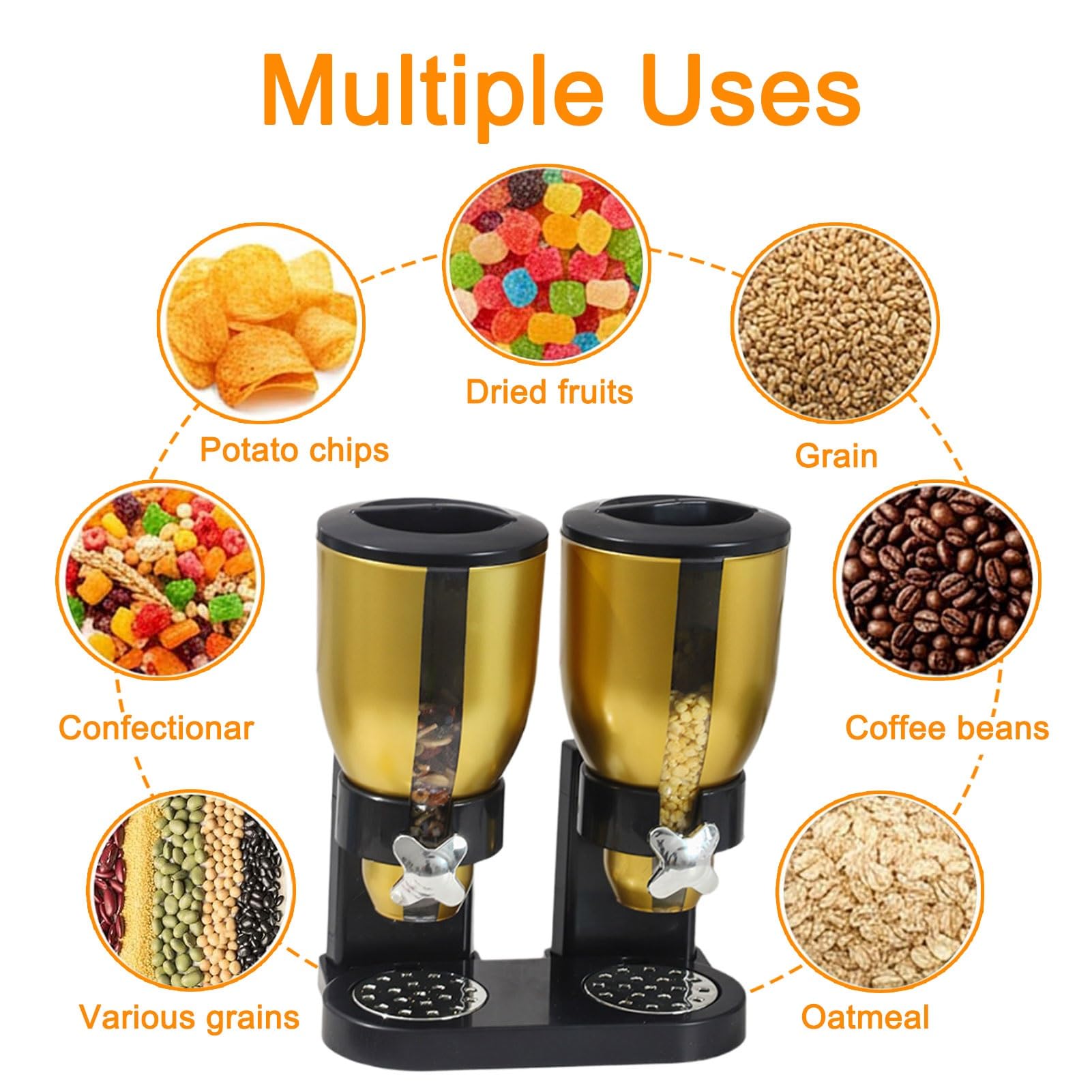 Dispenser per cereali da cucina, contenitore per alimenti secchi con supporto per caramelle, noci, cereali, snack, capacità 7 l, soluzione organizzativa per controsoffitto