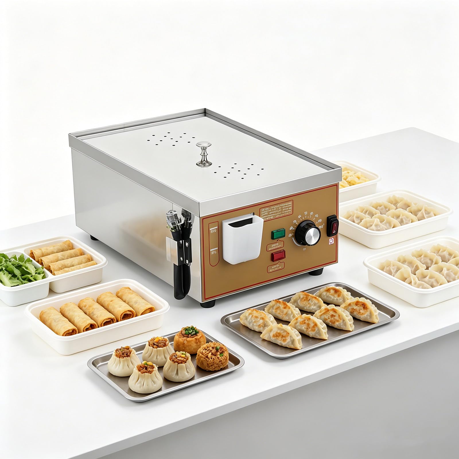 Vaporiera Professionale in Acciaio Inox Panini, Riscaldamento a Tubo a U 2holes
