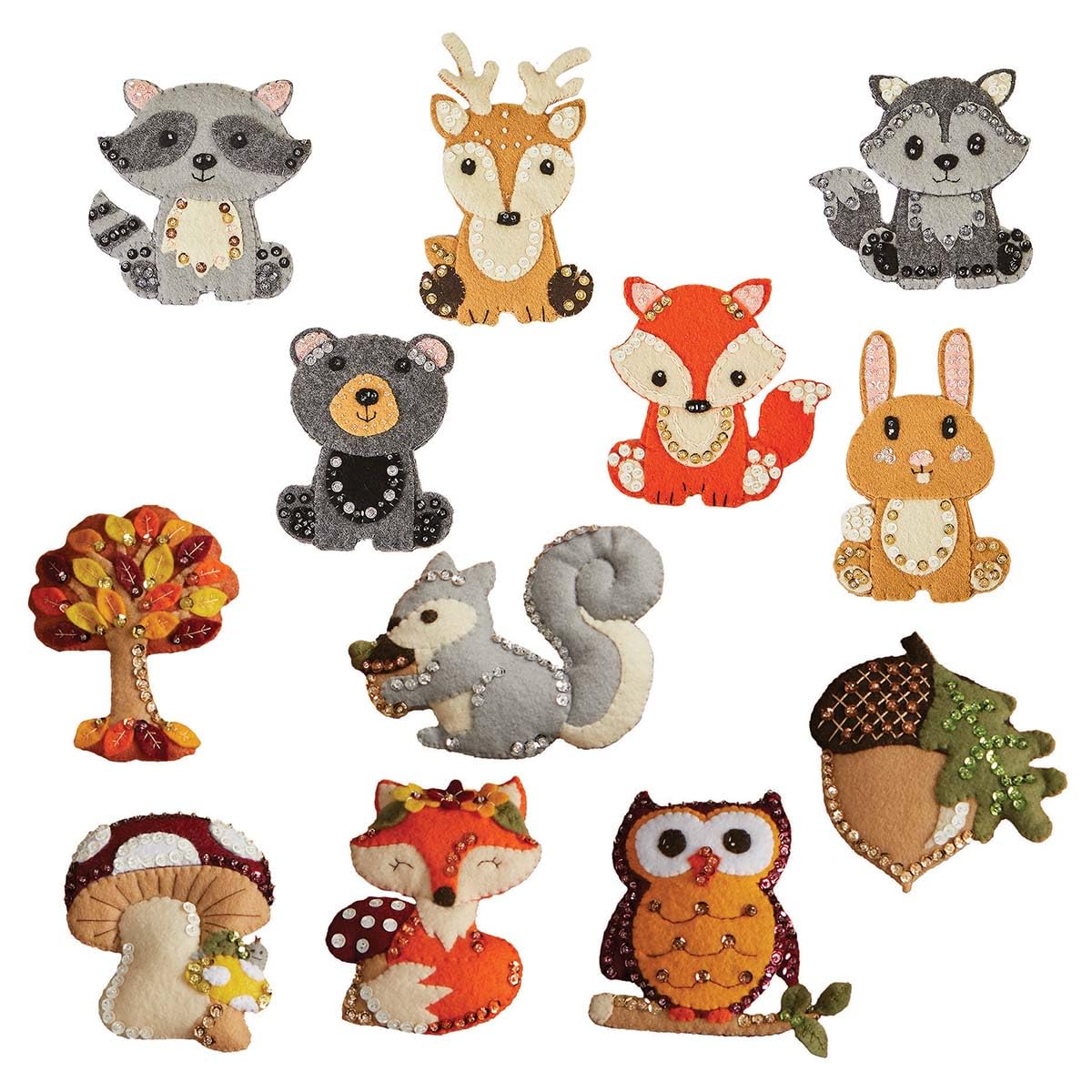 Herrschners Autumn Woodland & Forest Friends, Set of 2 Felt & Sequin Kit
