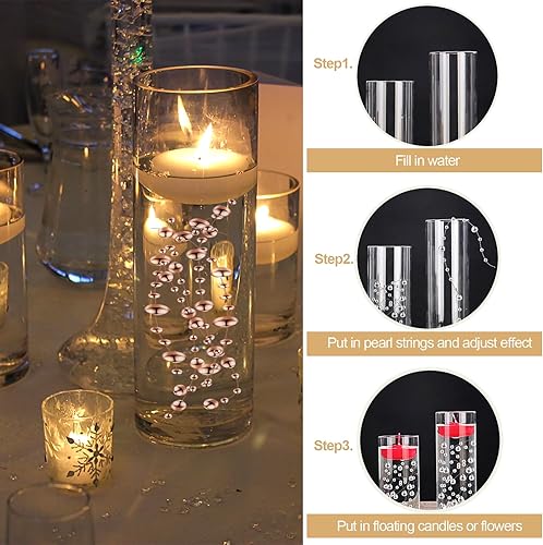 Miniatura 9 de 50 cuerdas de perlas plateadas de efecto flotante para velas flotantes, perlas de imitación de 13.5 pulgadas para relleno de jarrón, decoración de