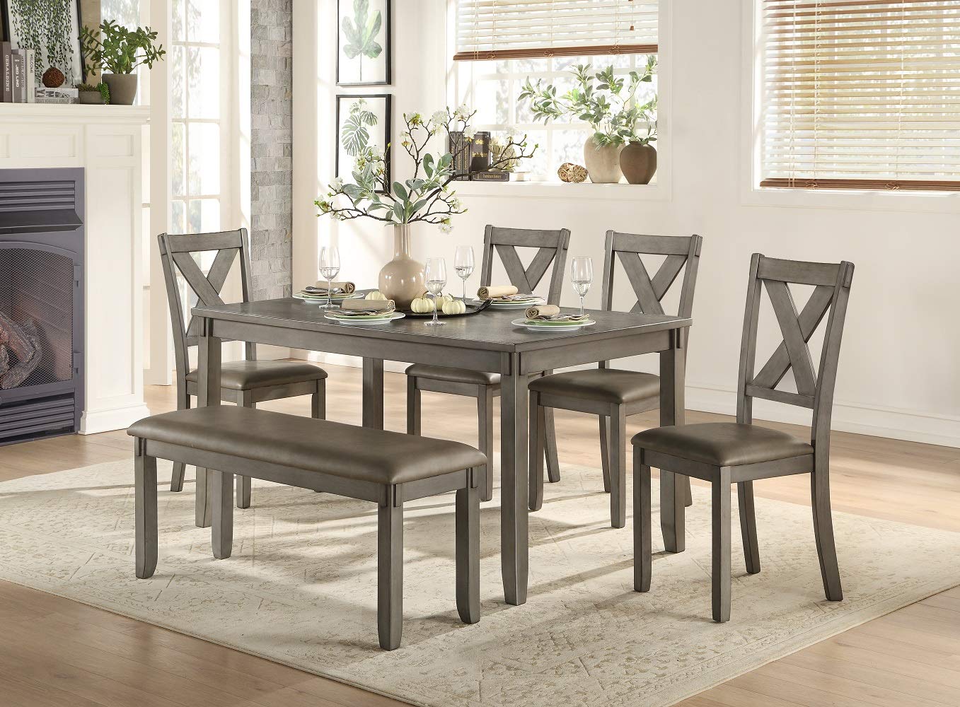 Amazon Com Homelegance 6 Piece Pack Dinette Set Gray Table Chair Sets
