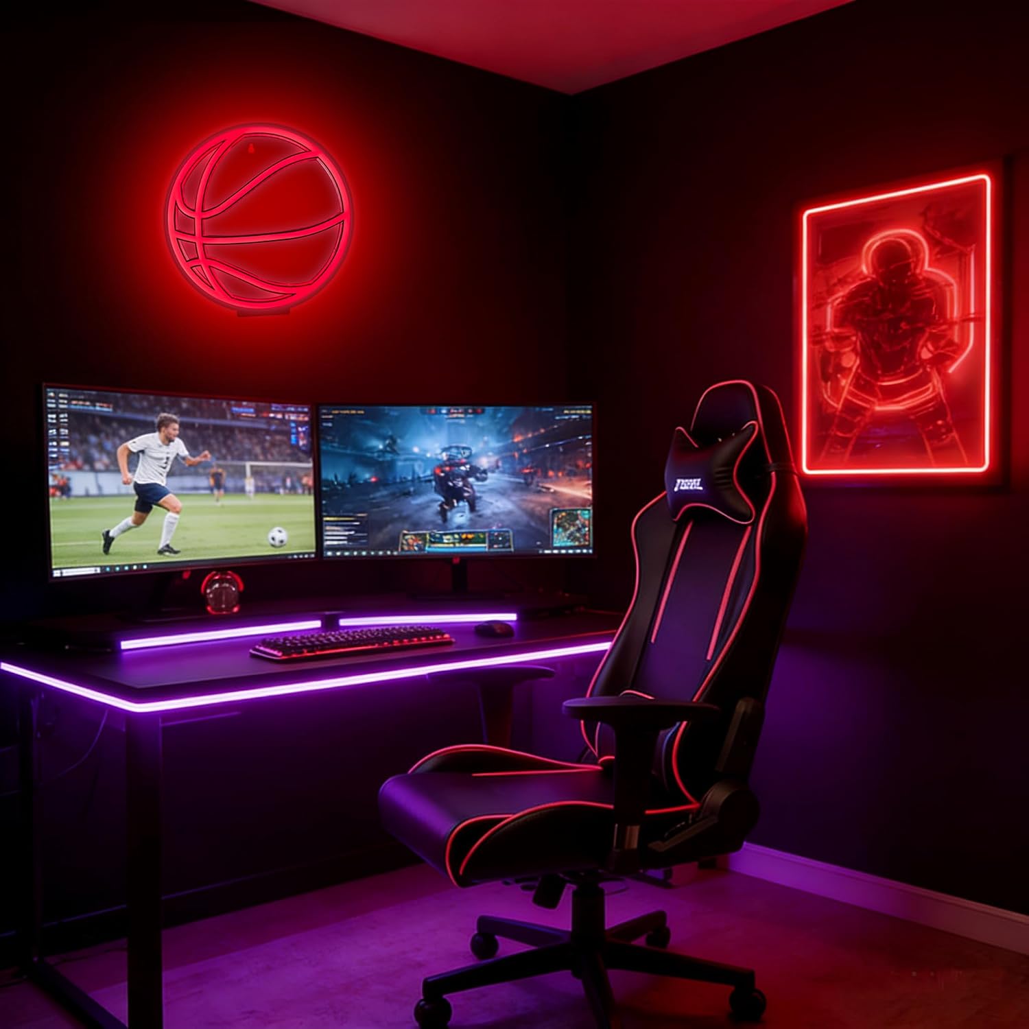 Basketball Neon Sign for Wall Decor,Adjustable Brightness Basketball Led Lights Sign,USB Powered Neon Light for Home Decoration Sports Cave Bedroom Game Room(Red) image 5