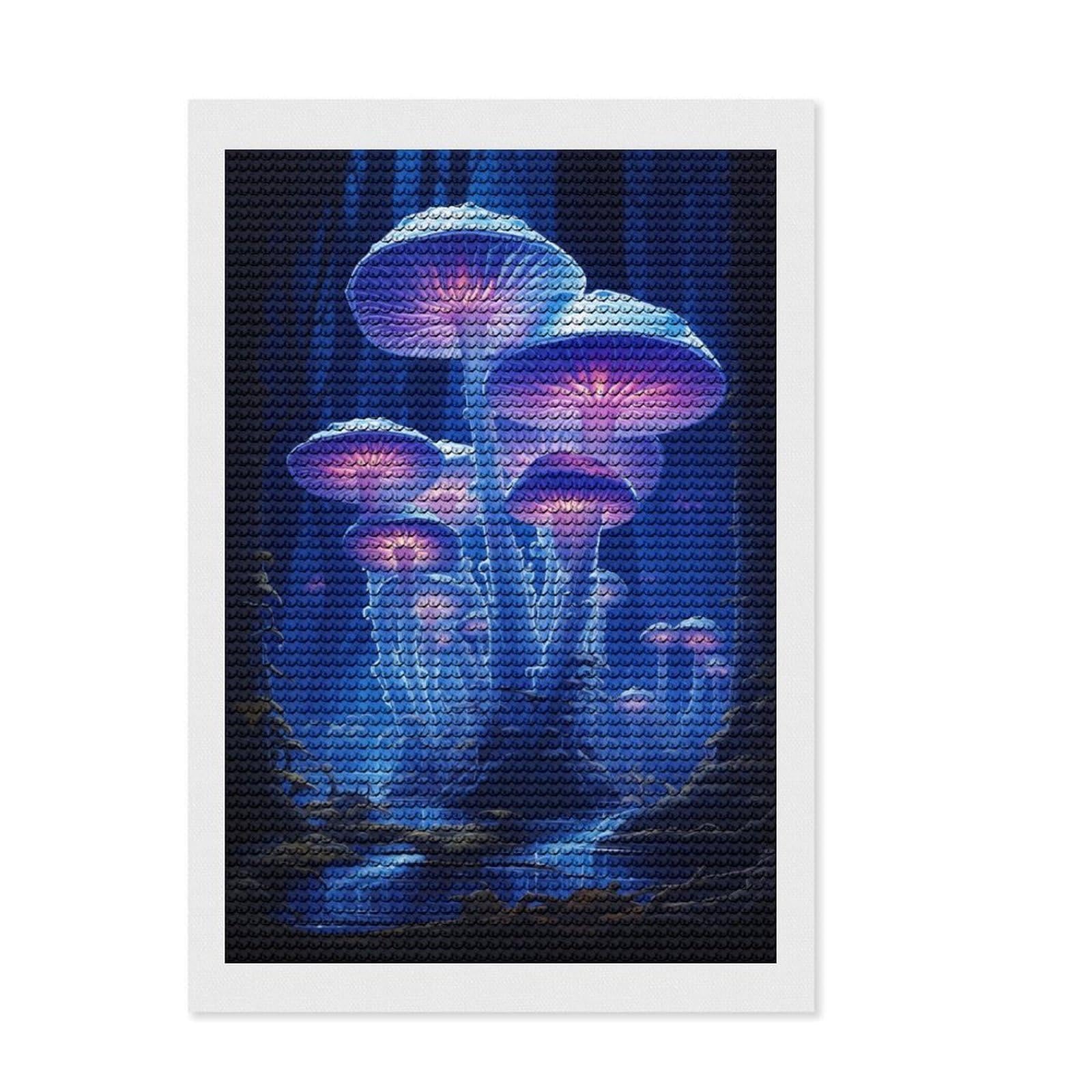 Junmoney Mushrooms in Blue Diamond Painting Set 8"x12", Relaxing DIY Hobby, Farmhouse Decor, for Creative Relaxation, Birthday Gift