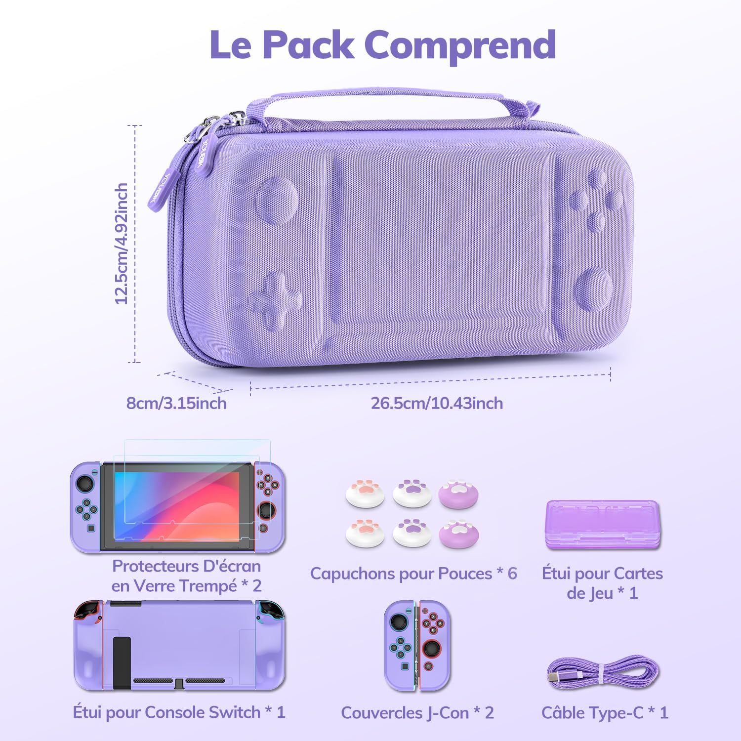 Younik Kit d'accessoires 14 en 1 pour la Switch, Grand étui de transport pour Switch 2017, étui de voyage pour Switch adapté à la console, poignée J-con et chargeur (Violet, Modèle de Bouton)