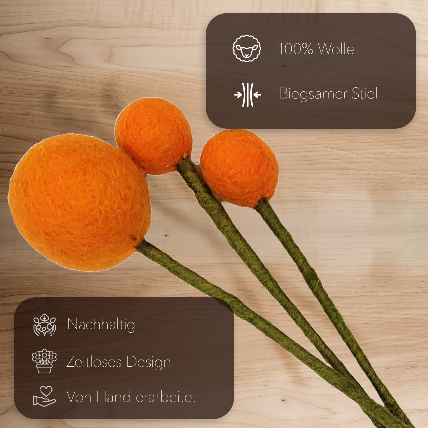 your castle Felt Flowers Handmade Decorative Flowers for Custom Creations, Sustainable Gift, Fair Trade, Realistic Artificial Flowers, Pack of 3 in Orange - Image 3