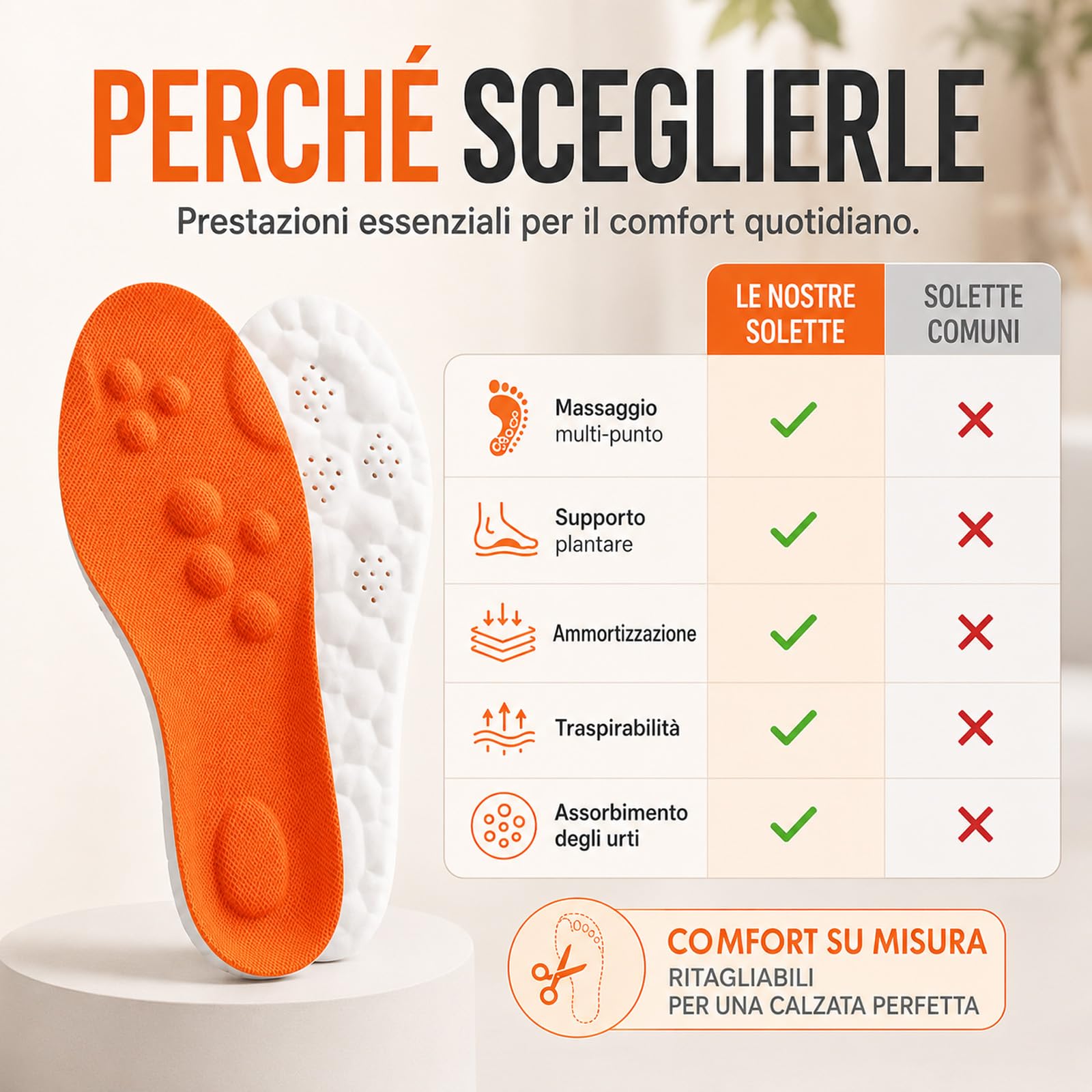Plantari Stepvia Ortopedici Ammortizzanti, Traspiranti e Antiscivolo, Riducono Stanchezza e Dolore ai Piedi, Ginocchia e Schiena, Unisex Uomo Donna (Arancia, 43-44)