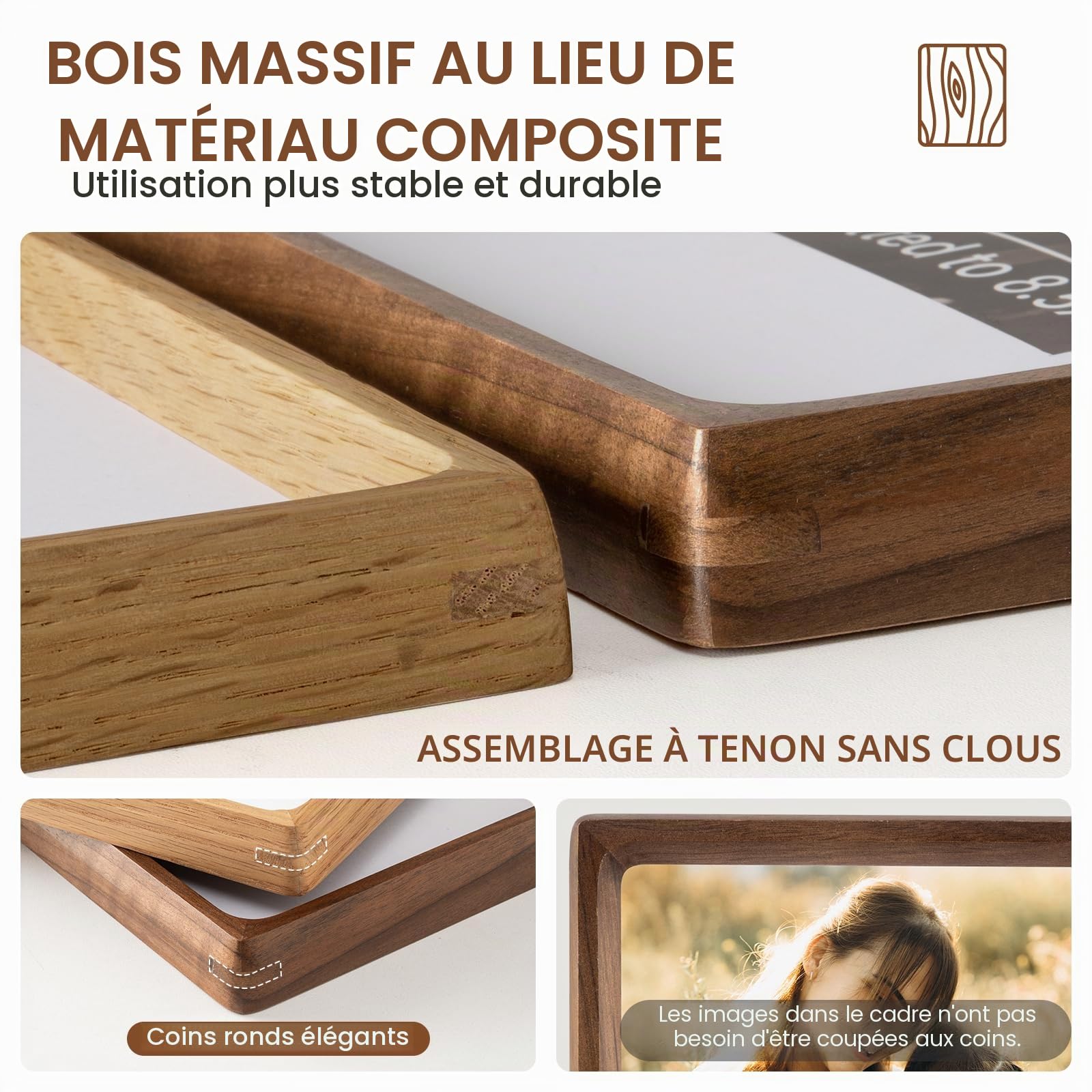 Cadre photo 20x20, Cadre photo en noyer naturel avec verre trempé, Cadre en bois carré de 20x20 cm ou 9x9 cm avec passe-partout pour photos, pour collages, décoration murale pour le mur ou le bureau