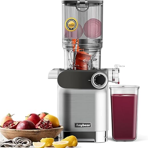 Cold Press Juicer, 200W Masticating Slow Juicer 4.3" Large Feed Chute Fit Whole Fruits Vegetables | Upgraded Auger | Tritan Material | BPA Free | Juice Recipes (Silver)
