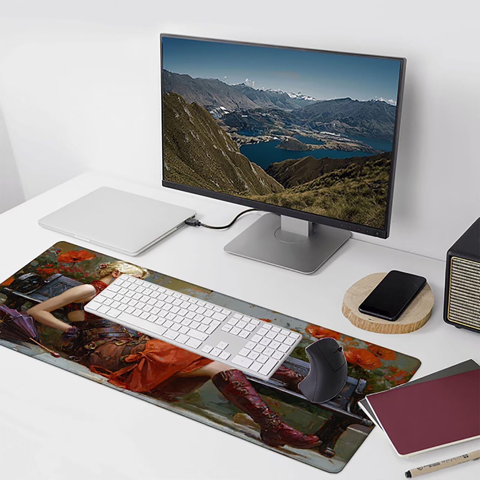 Tappetino Mouse Gaming Rosso Tappetino Mouse XXL 1000x500x3 mm, Fiore Mousepad Accessori Gaming con Bordi Cuciti, Sottomano Scrivania Migliorare la Precisione e la Velocità per Giocatori w-1462