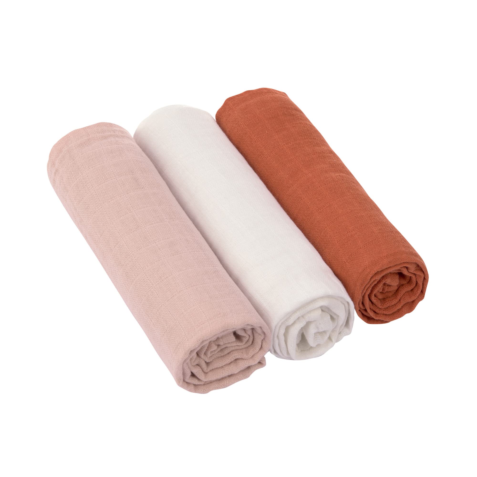 LÄSSIG Baby Swaddling Blanket, Burp Blanket, Soft Cuddly Cotton Pre-Washed Swaddle & Burp Blanket Powder Pink/Milky/Rust