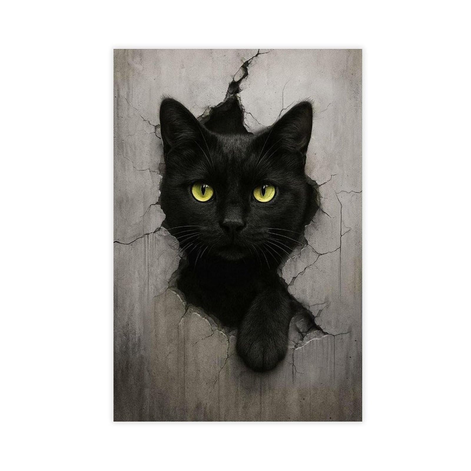 Qnvjqkdsi Unframe Black Cat Breaking Art Canvas Poster Bedroom Decor Landscape Office Room Decor Gift 20" L X 30" W