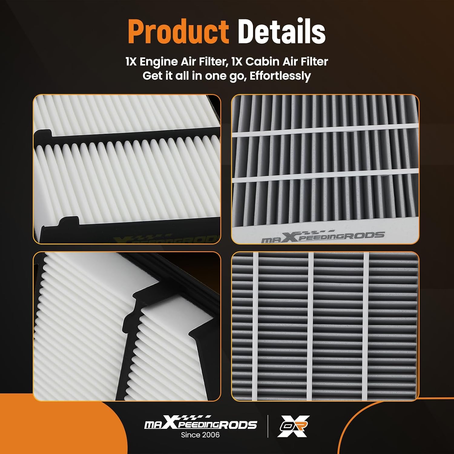 maXpeedingrods CF11182, CA12051 Cabin and Engine Air Filter Fit for Honda HR-V HRV (2023 2024 2025 2026), for Honda Civic (2016-2026), Replacement for 17220-5BA-A00, 80292-TF0-G01