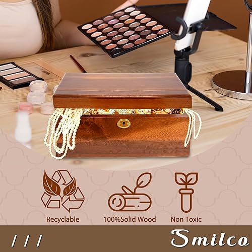 Miniatura 3 de Caja de madera con tapa con bisagras, caja de almacenamiento decorativa de madera de acacia Smilco hecha a mano para recetas de almacenamiento