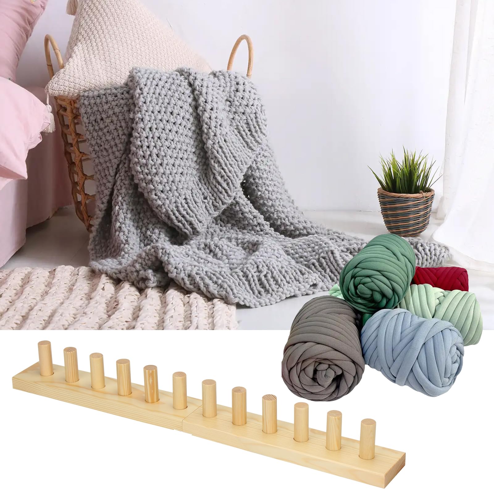 Telaio per coperta a maglia grossa, telaio per coperte spesse per lavorare a maglia e filati spessi, pieghevole e portatile, telaio extra large (61 cm) (1)