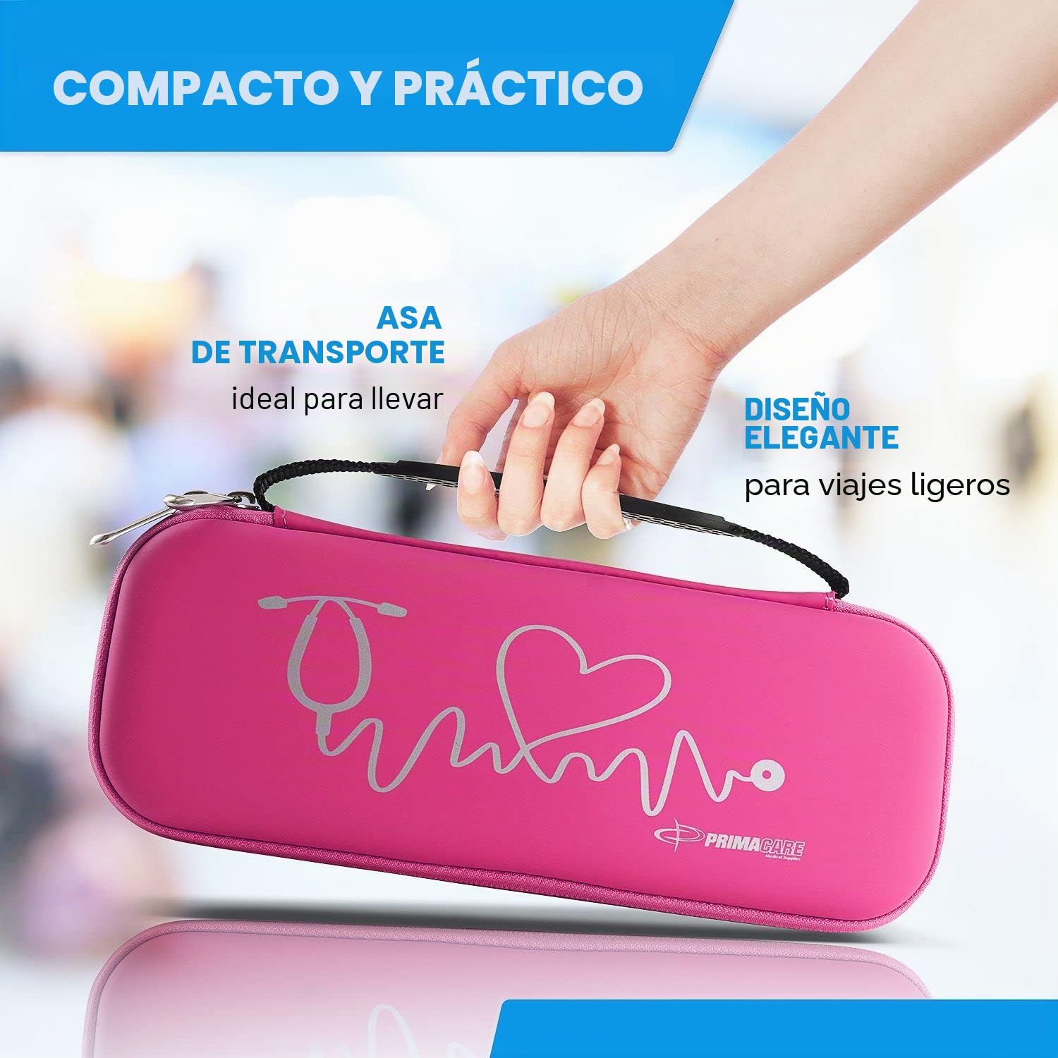 Primacare KB-9397-PK Estuche para estetoscopio, suministros incluidos, rosa con múltiples compartimentos, bolsa portátil y ligera de primeros auxilios con suministros médicos vitales, accesorios de