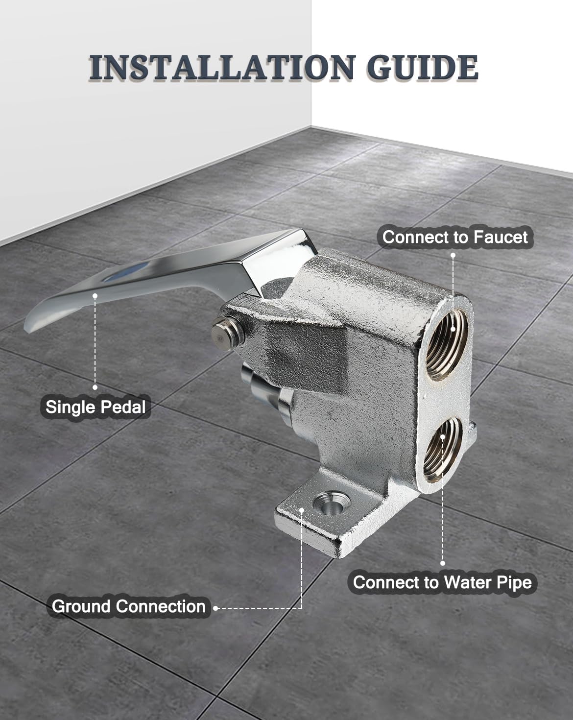 Brass Foot Operated Faucet Valve - Single Knee Control Non-Contact Hands-Free Sink Pedal for Hospitals, Labs, Commercial Kitchens
