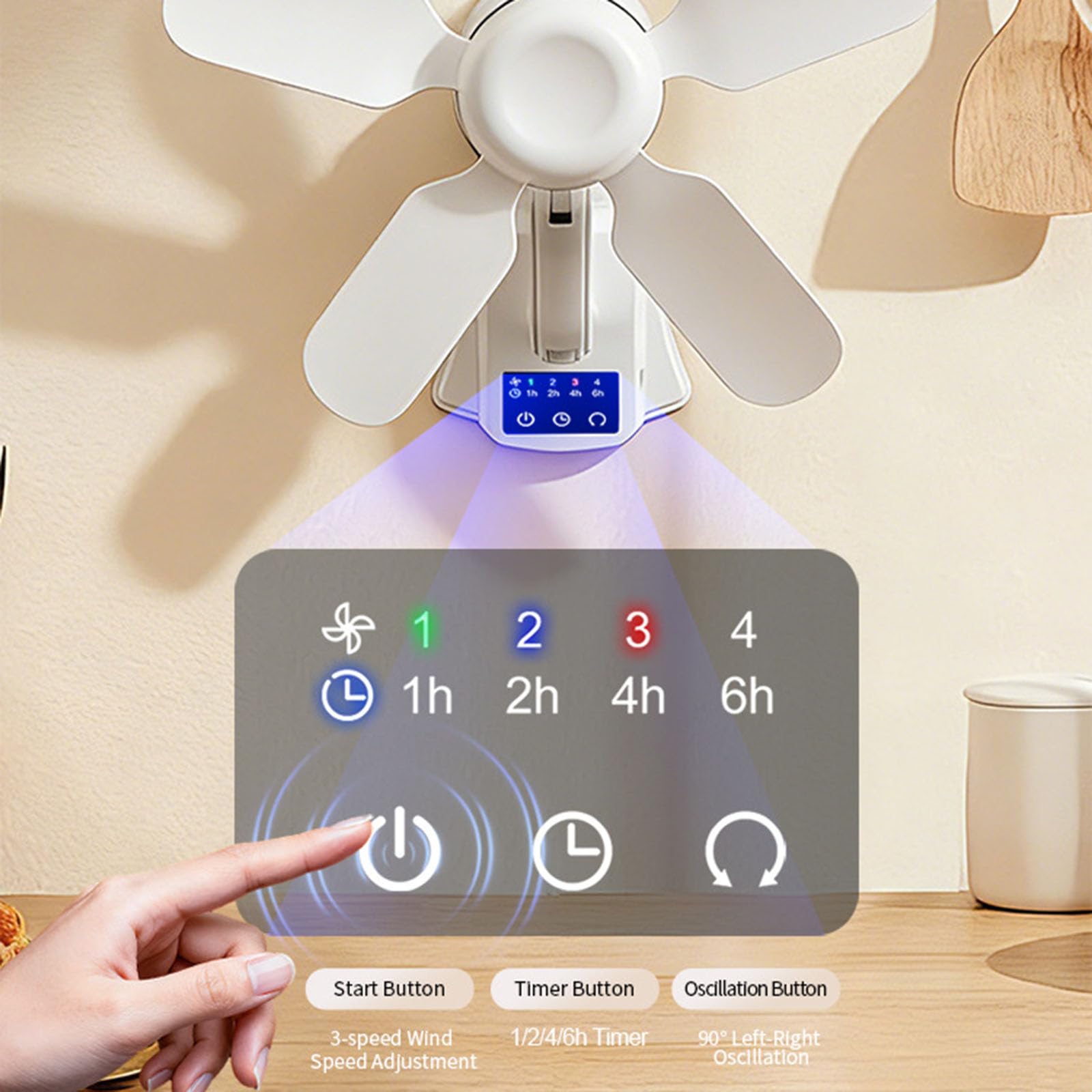 Ventilatore da tavolo Piccolo Clip on Fan Display Digitale Portatile 3 Velocità Forte Bassa Rotazione di 360 Gradi USB Ricaricabile Clip