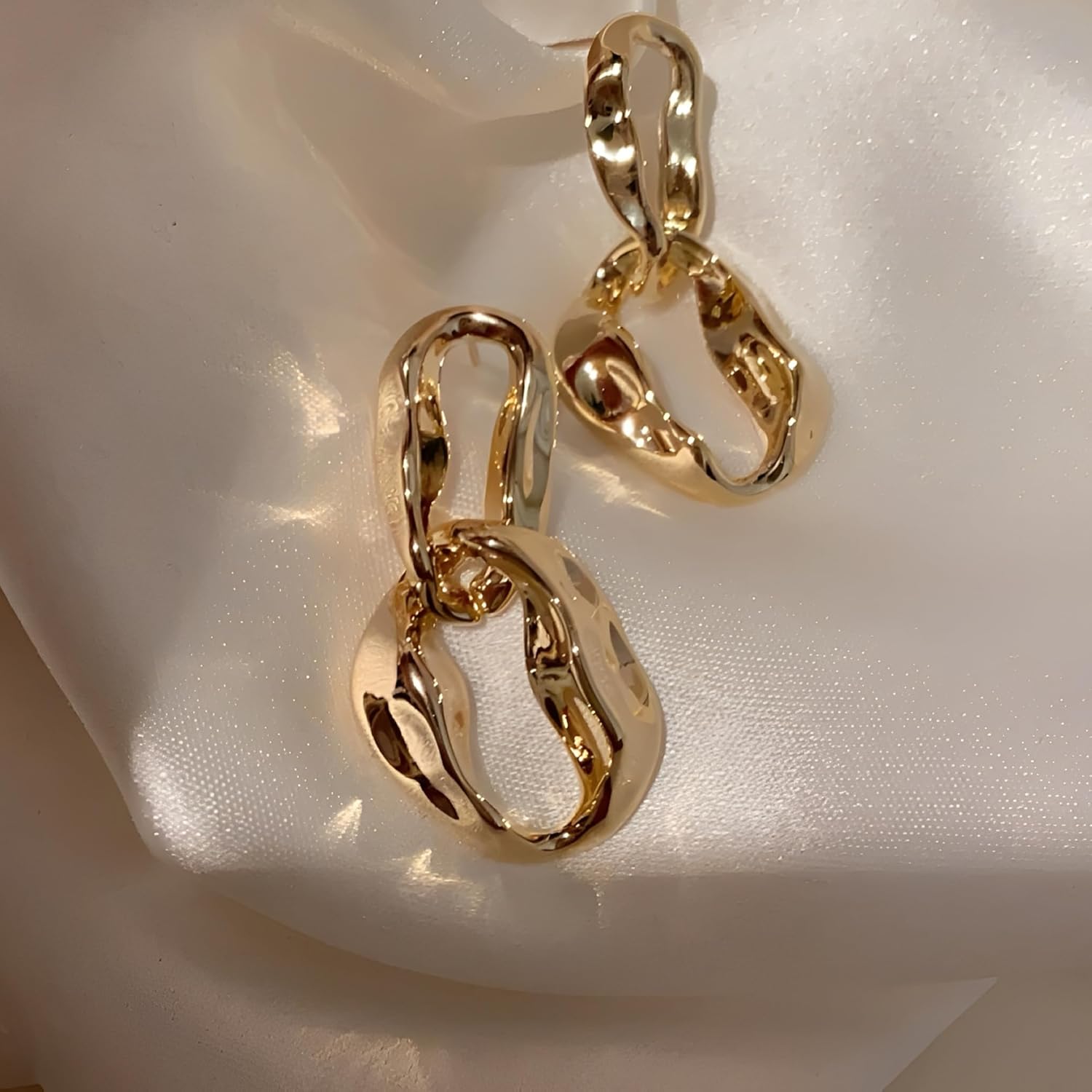 Double Hoop Earring Geometric Link Drop Dangle Earrings 18K Gold Plated Paperclip Earrings For Women With Sleek Shine - Image 4