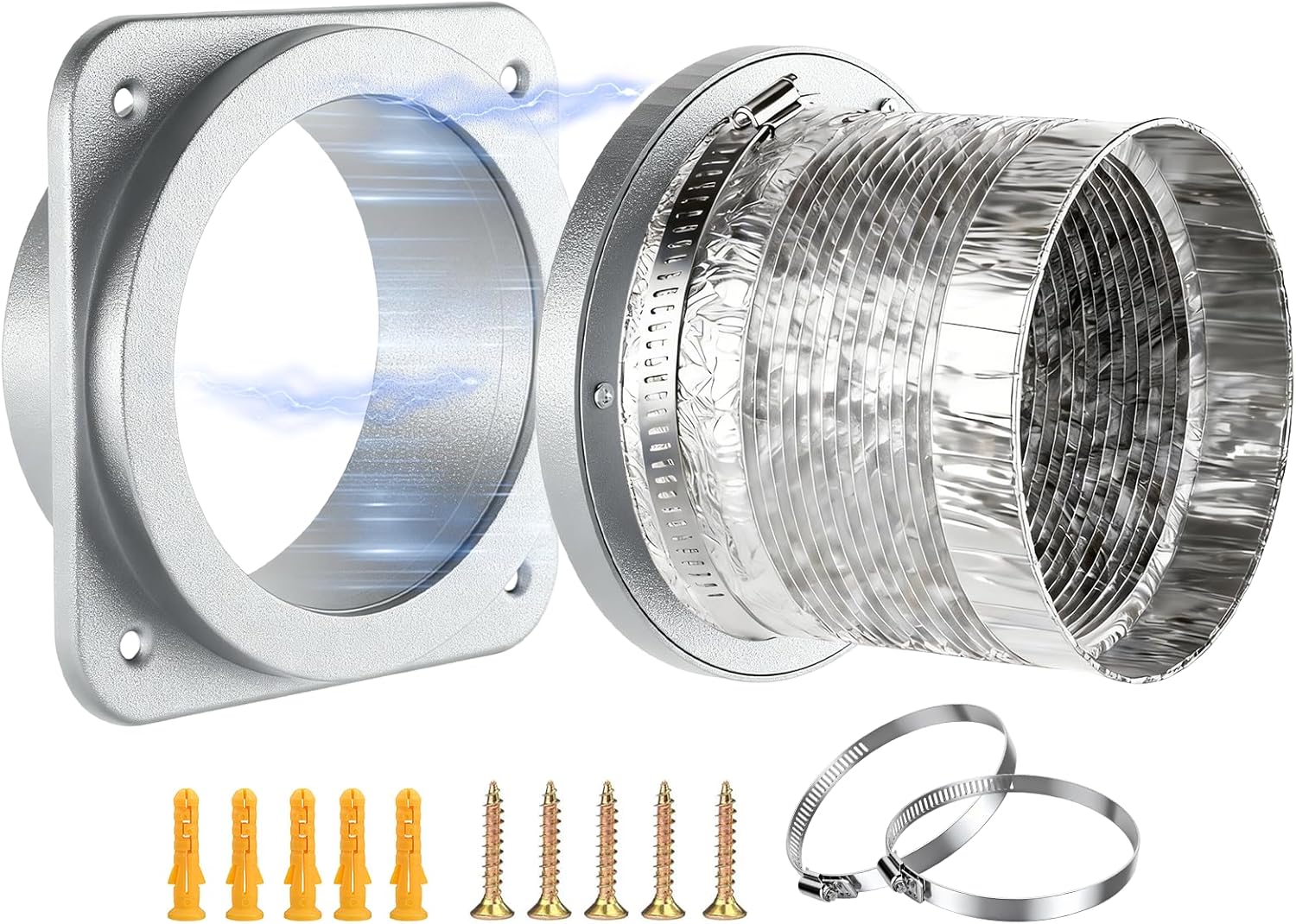 2026 Upgrade Stainless Steel Magnetic Dryer Vent Connector Kit - Self-Aligning & Fire-Resistant Dryer Vent Coupling for Quick Connect/Disconnect, Includes 4”x2.6ft Duct & Clamps Silver