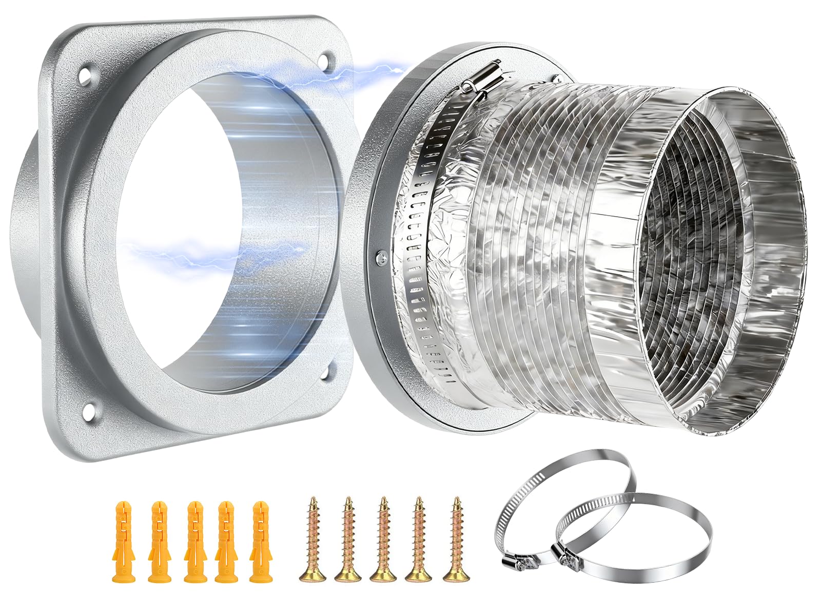 2026 Upgrade Stainless Steel Magnetic Dryer Vent Connector Kit - Self-Aligning &amp; Fire-Resistant Dryer Vent Coupling for Quick Connect/Disconnect, Includes 4”x2.6ft Duct &amp; Clamps Silver