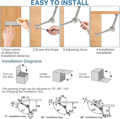 Miniatura 5 de Worldity Paquete de 2 bisagras de soporte de tapa de caja pequeña, bisagra de soporte de tapa de caja de juguetes, bisagras plegables de cierre