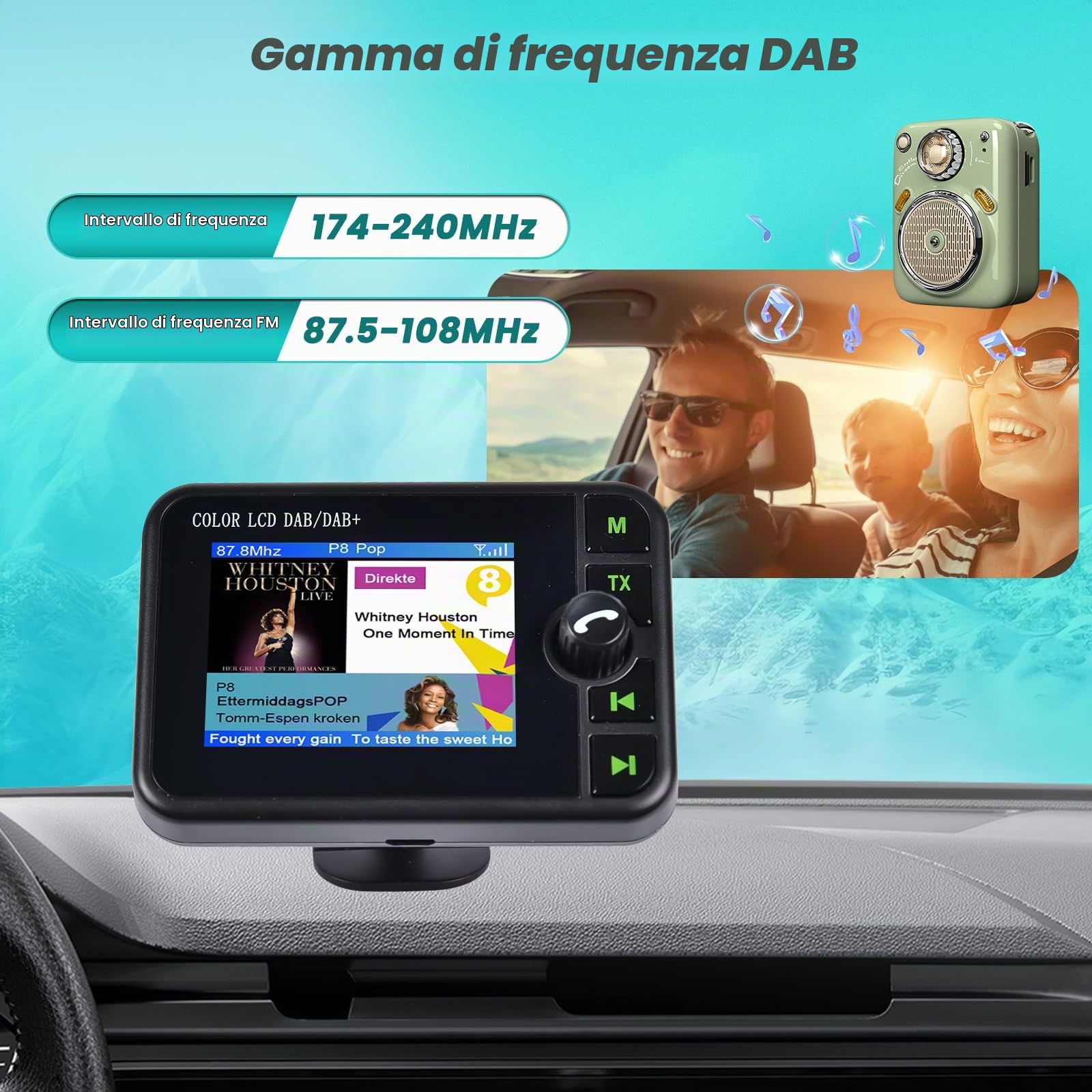 Hikity DAB/DAB+ Adattatore con Schermo LCD da 2, 4, USB 2.0 DAB Digitale Ricevitore Sintonizzatore DAB Dongle per Android Autoradio