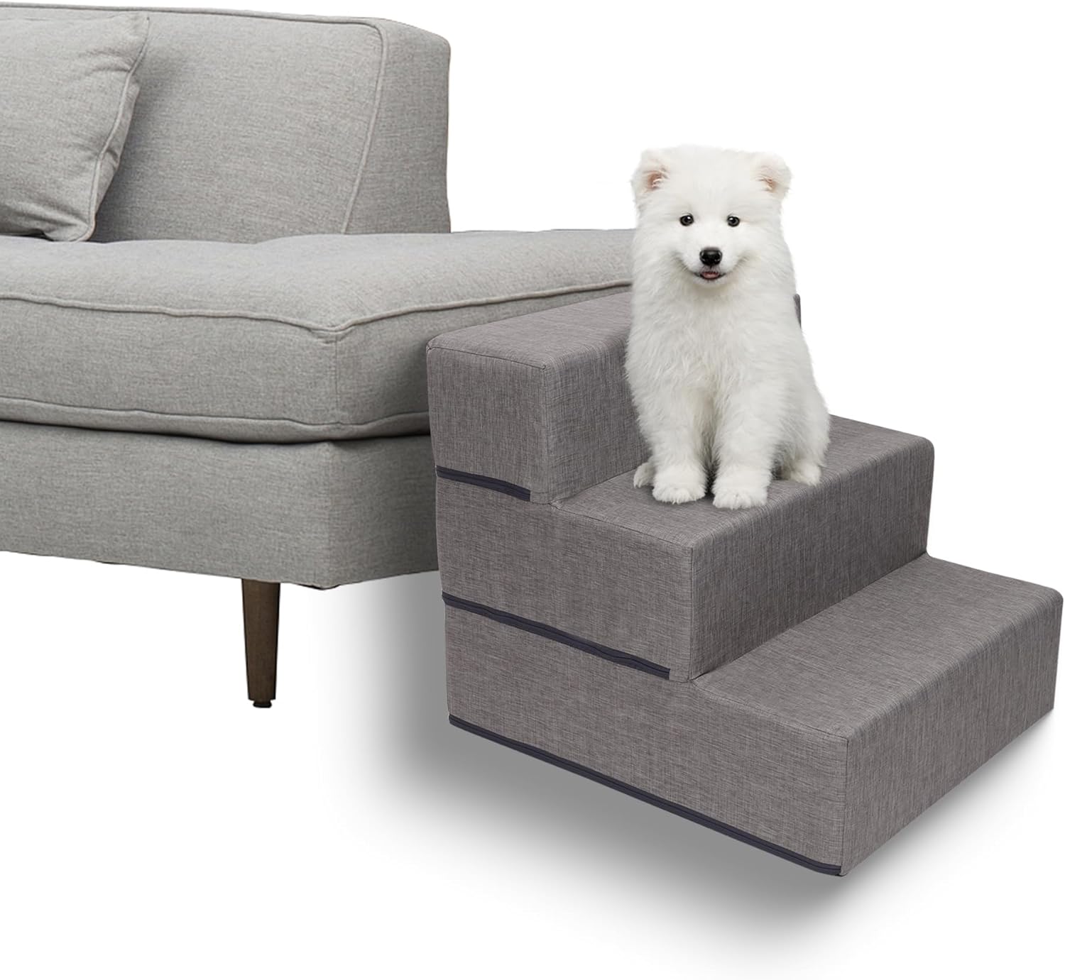 3-Tier Pet Foam Stairs for Tall Beds and Couches, for Small to Medium Pets, Gray 3-Step