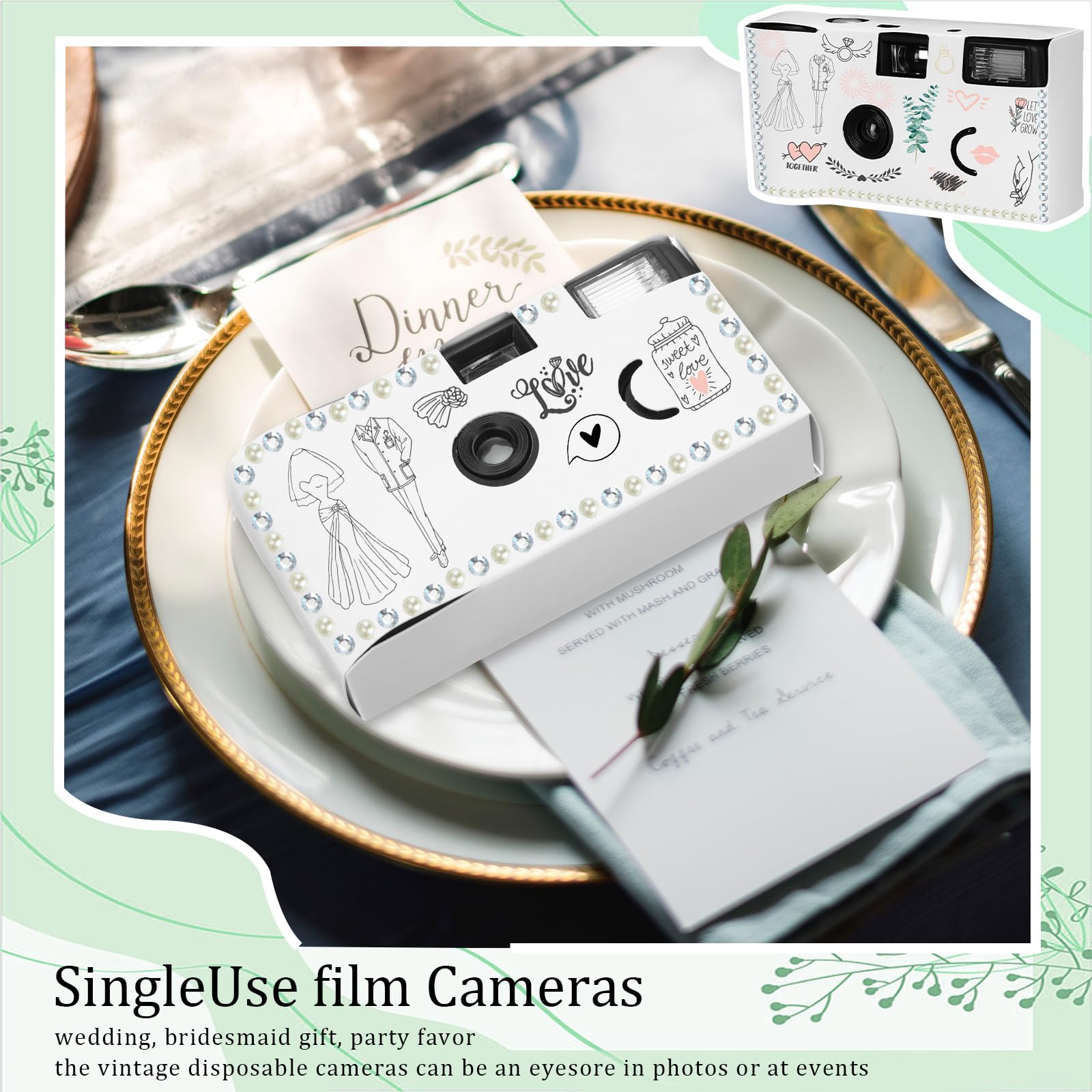 Copkim 8-pak jednorazowych aparatów do ślubu 35 mm film jednorazowego użytku aparat z lampą błyskową jednorazowe białe aparaty DIY jednorazowa kamera na rocznicę ślubu, podróż, obóz, zaopatrzenie na